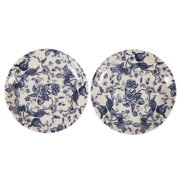 VTG Biltons Bird of Paradise Plates Set of 2 Blue Chinoiserie Peacock England 9" - Picture 1 of 5